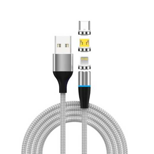Magnetic data cable 3A fast charging magnetic braided charging cable 3-in-1 micro type-c iphone