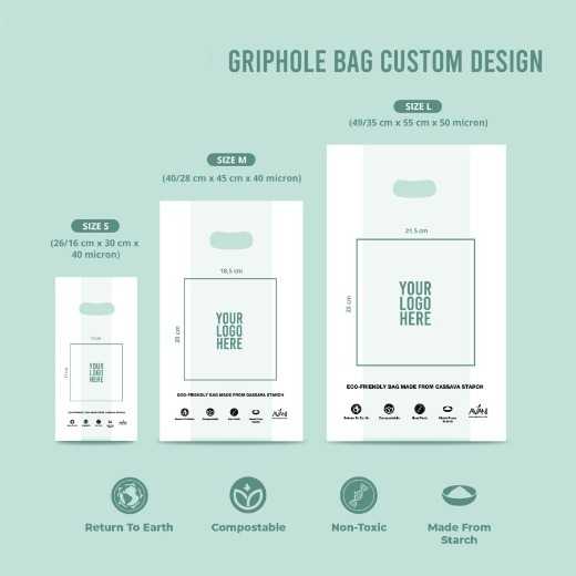 Bio Griphole Custom Cassava Bag Multicolor Biodegradable