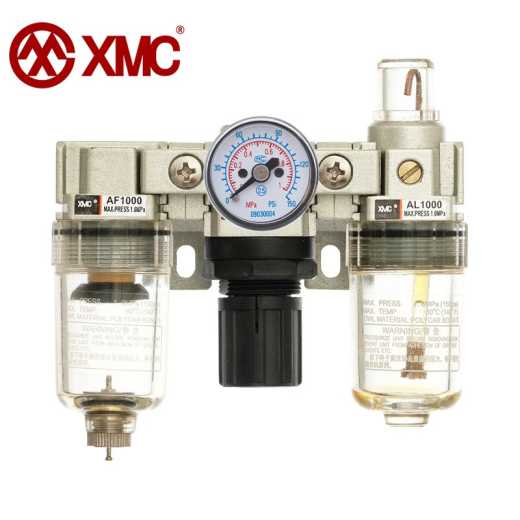 The XMC AC1000 M5 compressed air filter regulator combines a collector bowl with a manual drain band meter