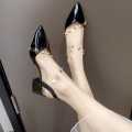 New spring 2020 rivet transparent lacing women's shoes web celebrity ins patent-leather pointed fashion sexy high heels