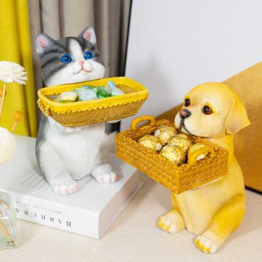 Qihang Wenchong pet cat and dog imitation rattan woven storage basket resin handicraft ornaments storage box