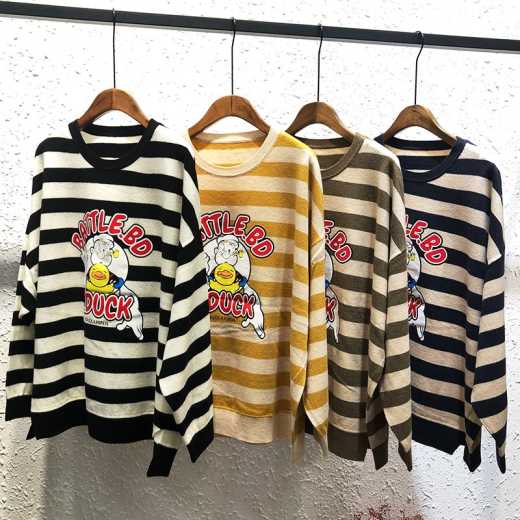 Hangzhou Zhuo Finch feather new Korean version of loose stripe fashion pullover
