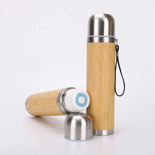 450ml bamboo and wood stainless steel handle thermos cup