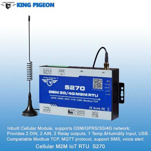 Cellular M2M IoT RTU (2DIN,2AIN/PT100,2Relay,1TH,USB)