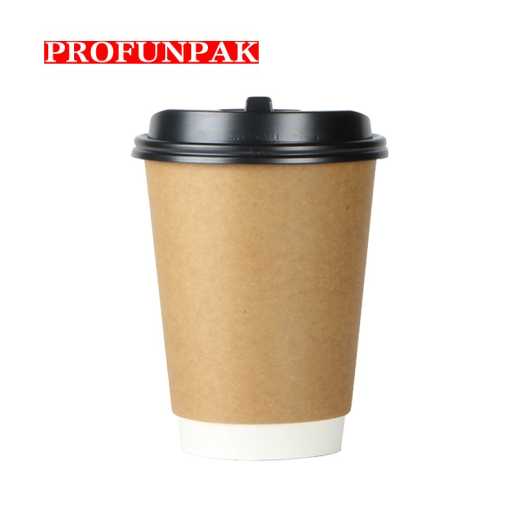 Profunpak disposable kraft coffee cup with POP cover hot drink cup with paper cup to go