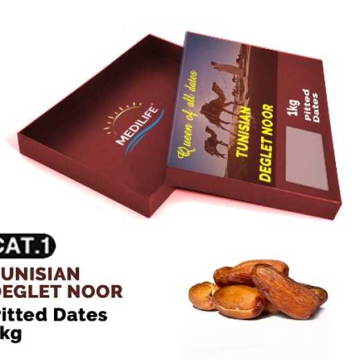 Pitted Dates 1kg Carton Box, Deglet Noor 