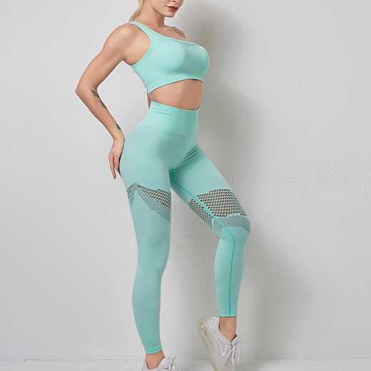 Marvili One-Shouldered Sports Bra and Bra High-Waist Hollow Yoga Pants Fitness Set