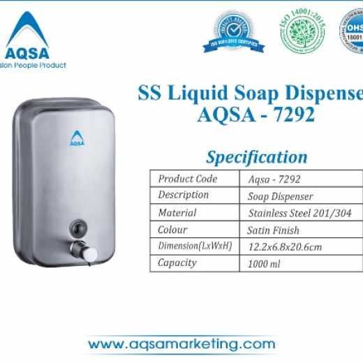 SS Soap Dispenser 1000 ml (AQSA – 7292 ) 