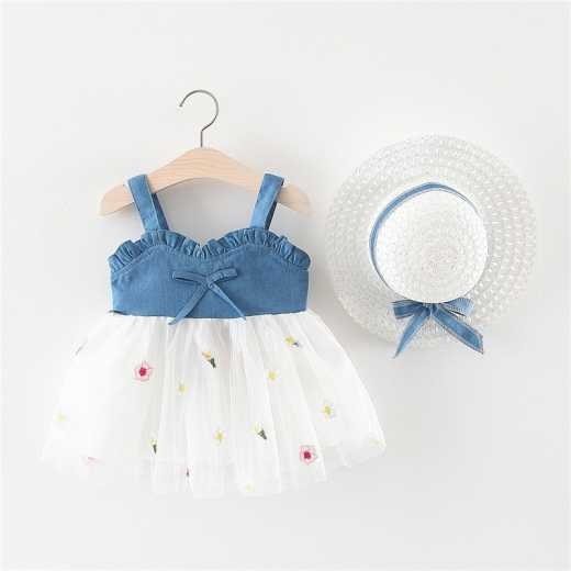 Outfit wholesale summer cowboy condole belt embroidered skirt matches the hat girl dress
