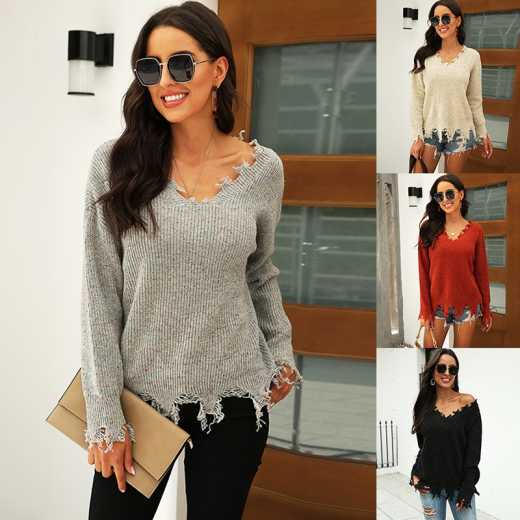 Marvili Colorful Dot Knit Holed V-Neck Pullover Woman