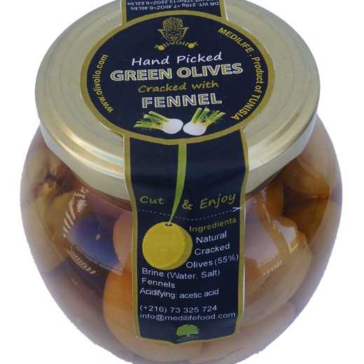 Green Olives Cracked with Fennel