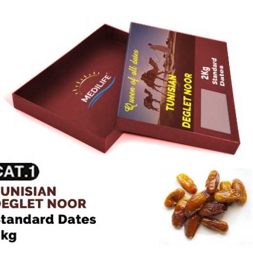 Standard Dates, 2kg carton box Deglet Noor from Tunisia 