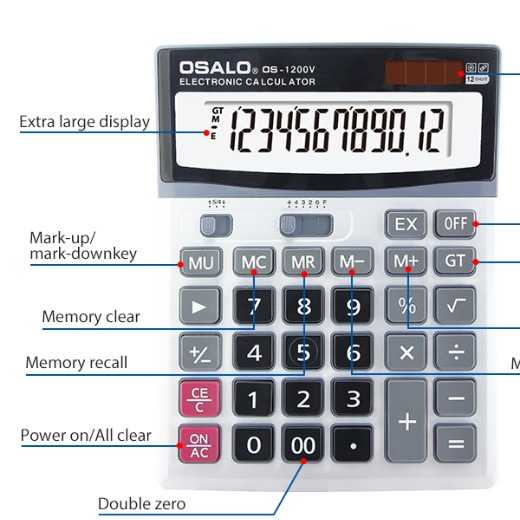 OSALO 1200V Big Solar Promotional Desktop Office Calculator 12 Digit with Lcd Display Wholesale