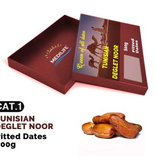 Pitted Dates 500 gr Carton Box, Deglet Noor from Tunisia 