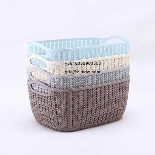 wholesale houseware small size rectangle square woven plastic storage box with handles 