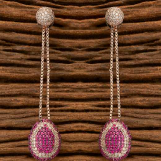 Cubic Zirconia Long Earrings with Black Rose Plating Ruby Color