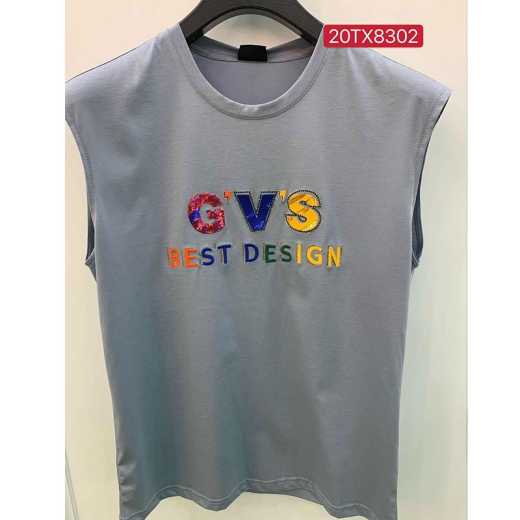 2020 Fashion trend Sleeveless T-shirt personalized embroidery printing boutique ironing and drilling