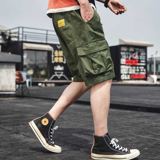 Shorts men's casual sports overalls five minutes pants simple solid color Korean loose summer thin pants popular logo