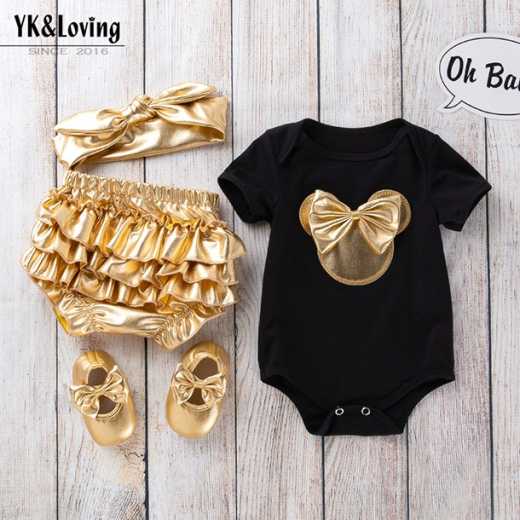 YK&Loving baby clothes Baby Hattie Gold PP pantsuit Baby jumpsuit children's four-piece suit