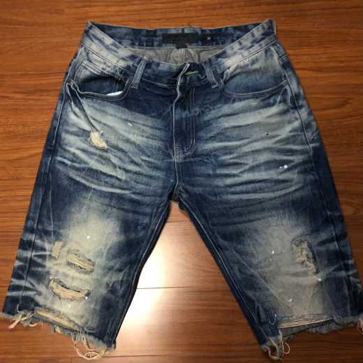Denim shorts men's casual broken holes European and American fashion street custom processing