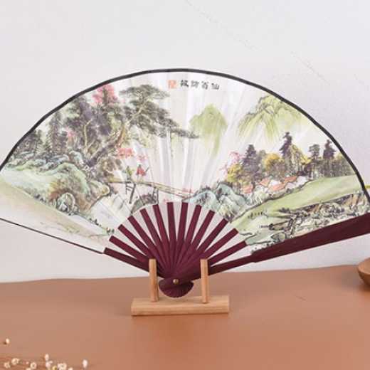Chinese wind folding fan high-end antique fan spot wholesale 8 inch 10 inch silk advertising fan manufacturers custom