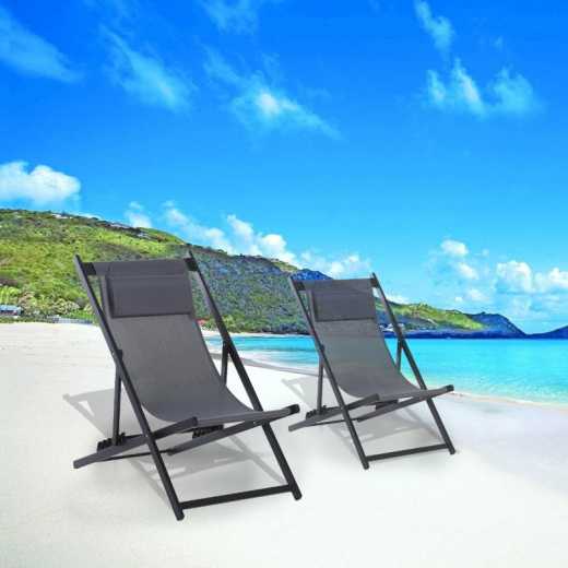 Outdoor Pool Garden Sun Metal Aluminium Foldable Folding Sling Beach Deck Chairs
