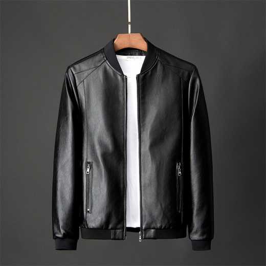 Fall men's leather jacket casual fashion slim baseball neck jacket biker jacket