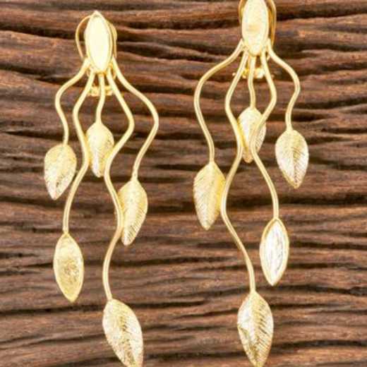 Long Leaf Design Earrings with Gold Plating