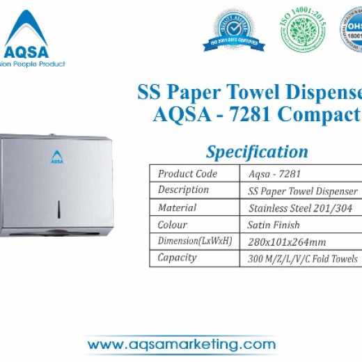 SS Paper Towel Dispensers (AQSA – 7281) Compact  