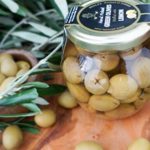 Stuffed Green Olives with Lemon, Premium Quality Tunisian Olives, Table Olives. 370 ml Glass Jar 