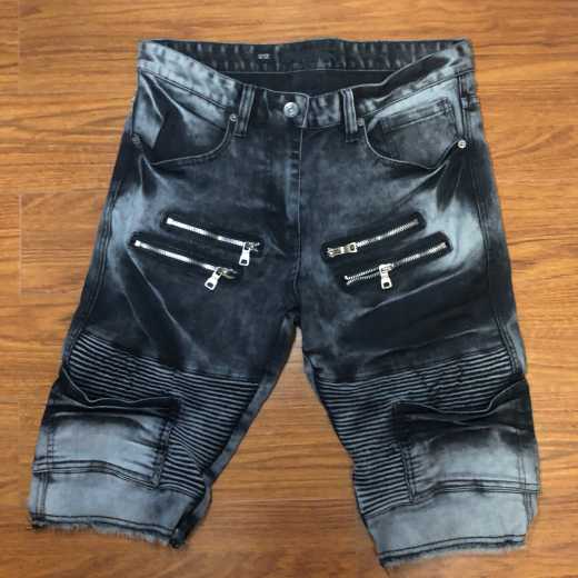 Denim shorts men's casual features wash water European and American fashion street custom processing