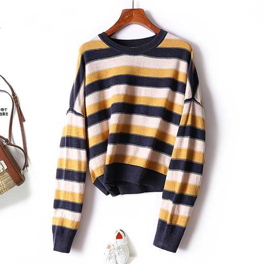 The new Korean version of Zhuo Nuo down feather matching color crew-neck sweater