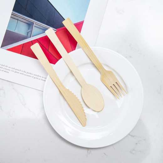 Disposable bamboo knife and fork spoon environmental food fork takeaway steak knife and fork spoon long handle salad fork packaging independently