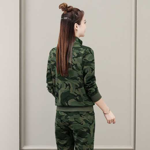 2020 Women's casual sportswear; three-piece stand collar camouflage fatigues; western style