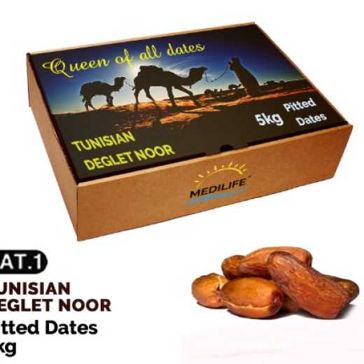 Pitted Dates 5 kg Carton Box, Deglet Noor from Tunisia 