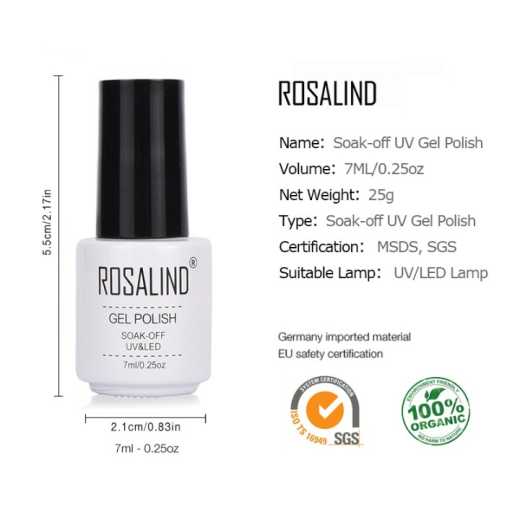 ROSALIND  7ML Pure Color series 01-58 High Quality Nail Gel Polish UV&LED Soak-Off Gel Varnish Manicure Glue 