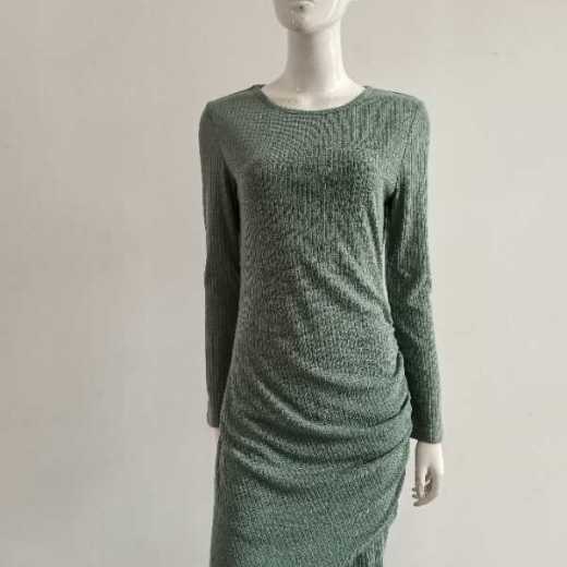 Ladies fall round neck long sleeve solid color formal slim fashion elegant head knit dress