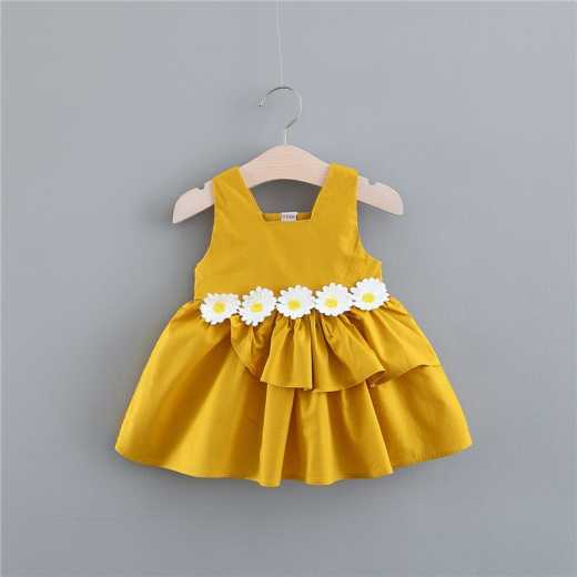 2020 solid-color waist embellished dress summer children's dress princess dress