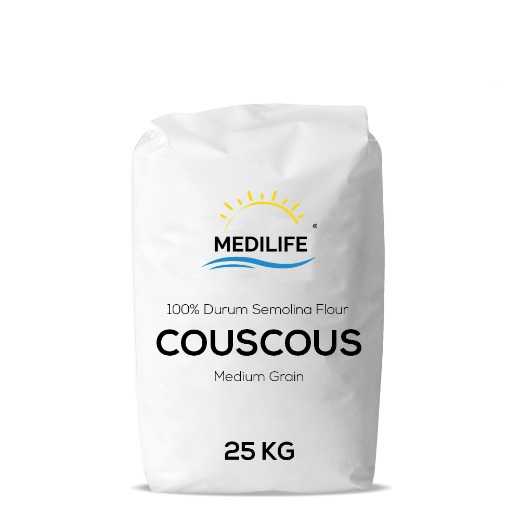 Whole Wheat Couscous, MEDILIFE Whole Wheat Couscous in Bulk 25Kg Bag, Medium Grain Couscous 